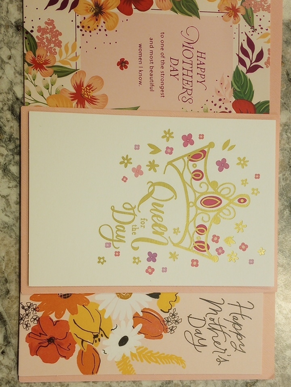 Hallmark Pink and Gold "Queen for the Day" Mother's Day Card Set Of 3